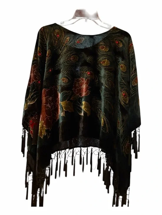 Coldwater Creek dark teal green velvet Poncho - Picture 3 of 5